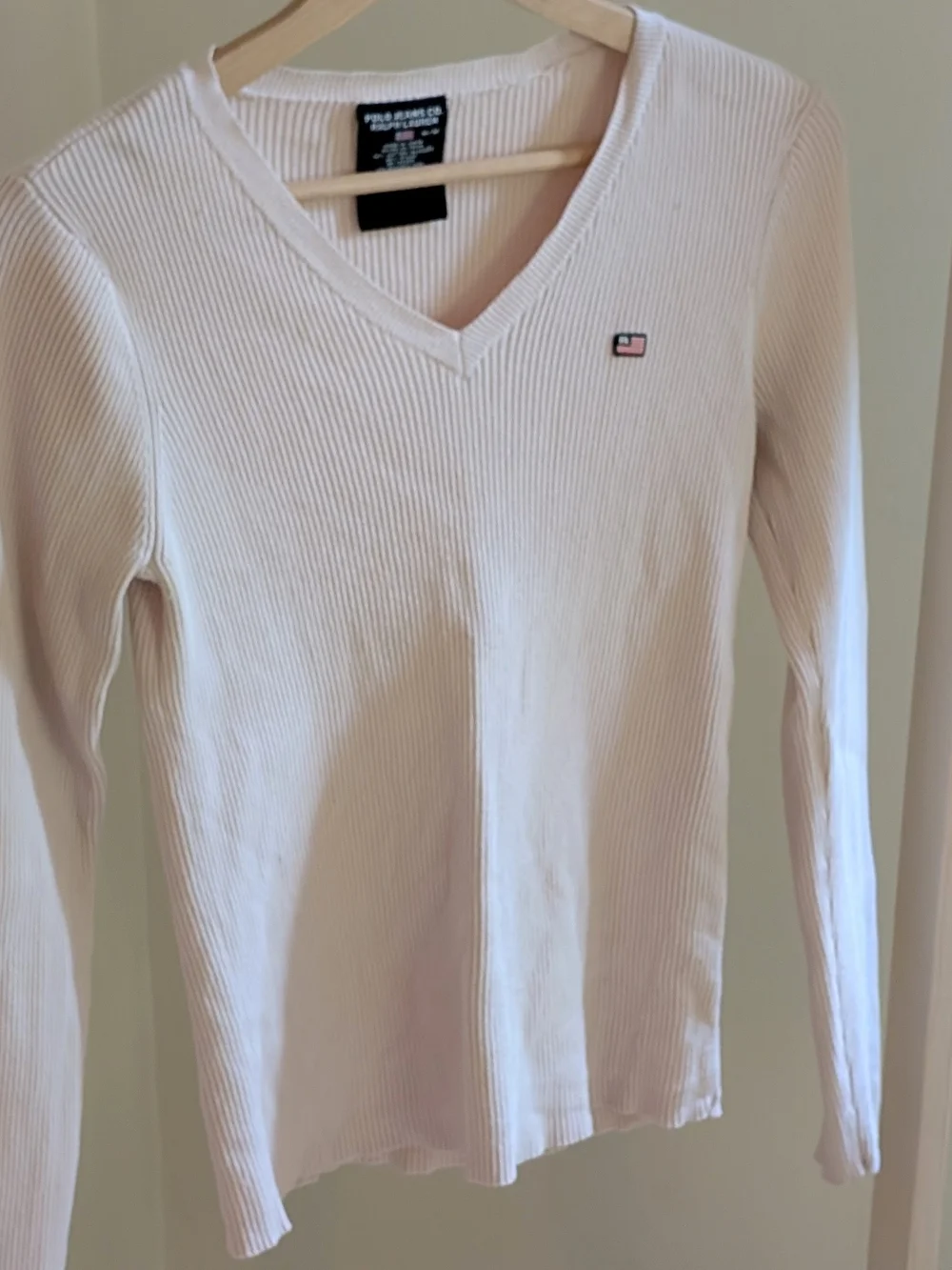 Vintage Polo Ralph Lauren Classic Neutral Long-sleeve V-neck Ribbed Tee Ivory